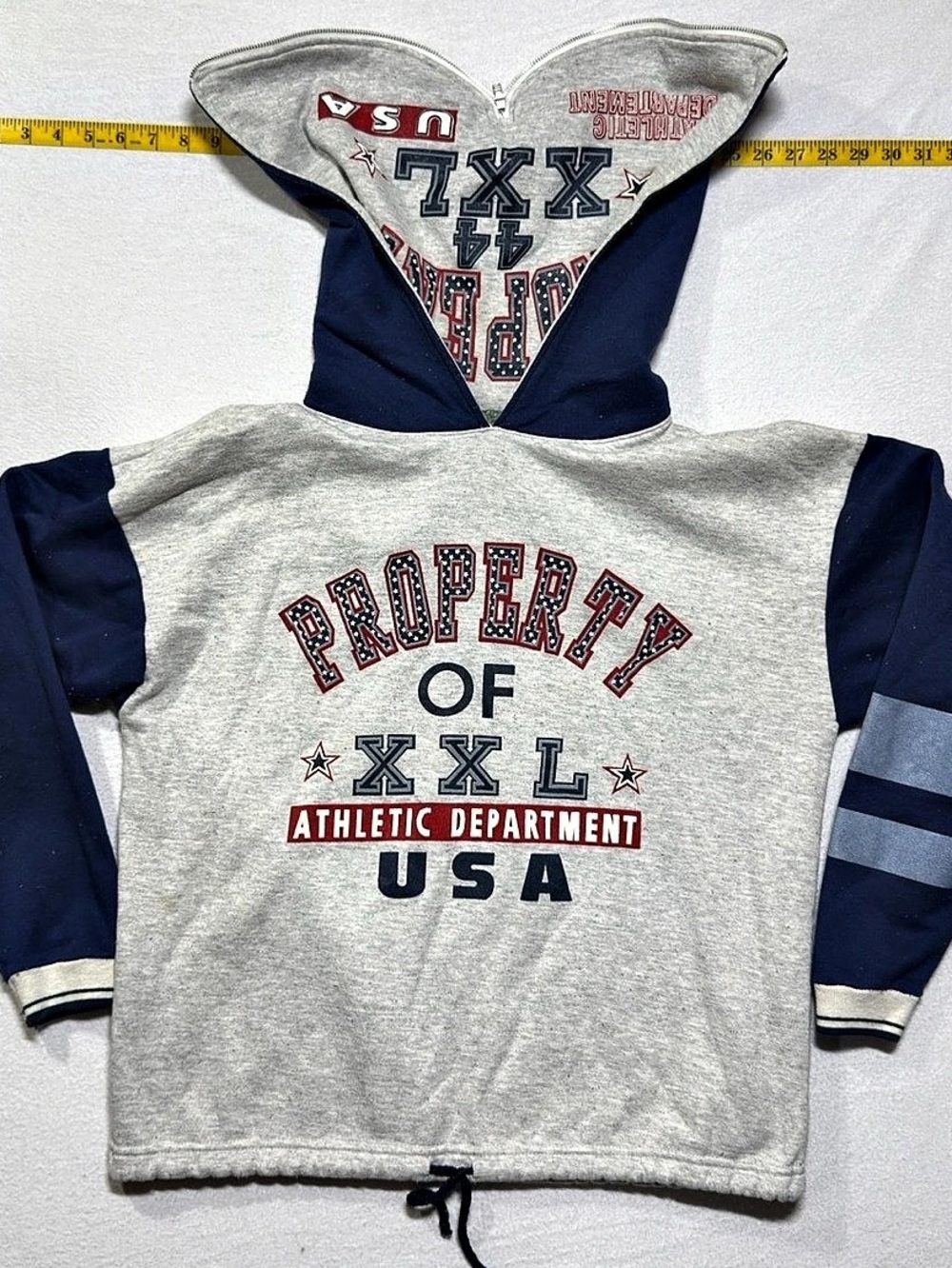 Fission vintage USA L Gray & Blue Color Block Hoodie